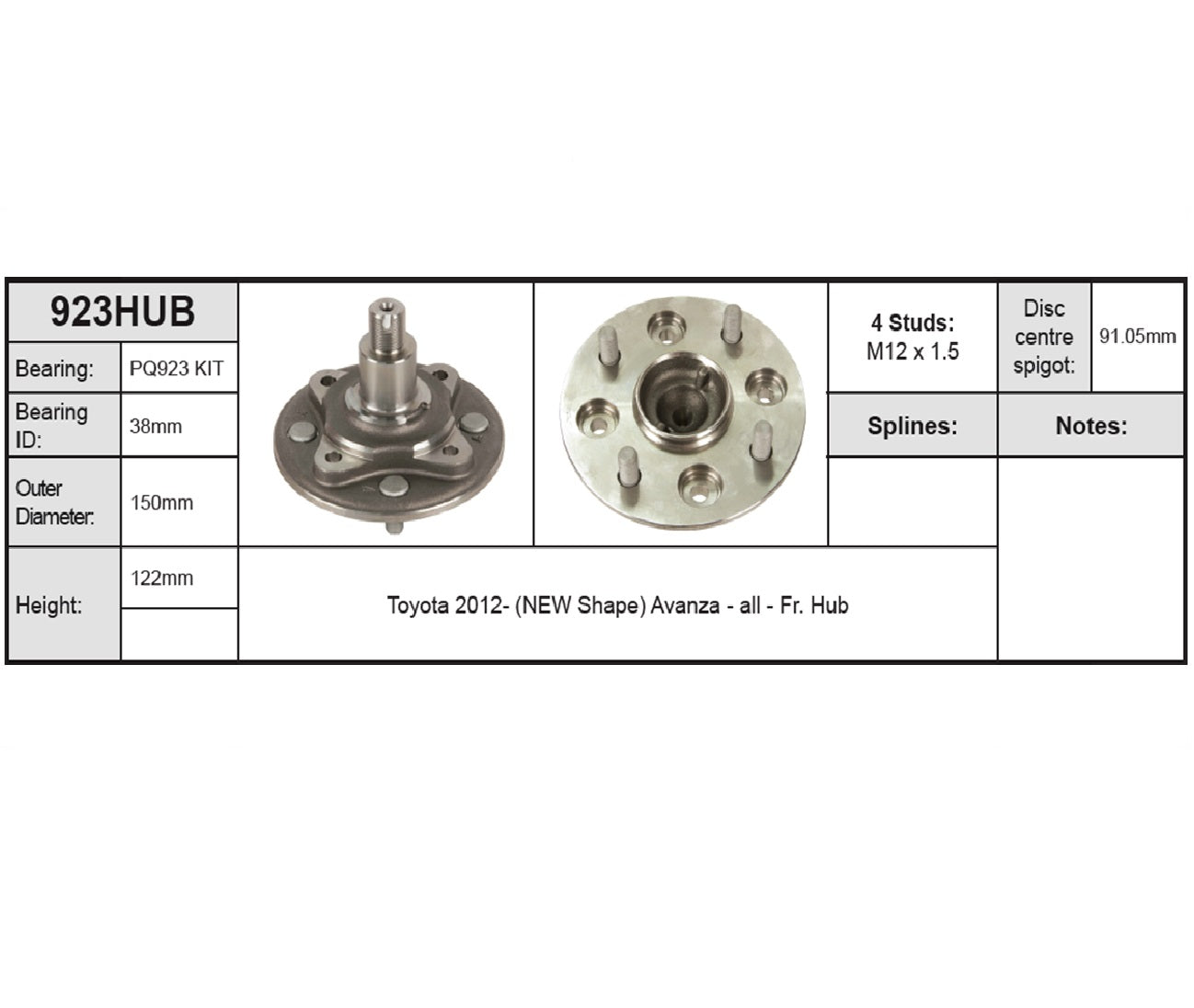 FRONT HUB AVANZA 2012-